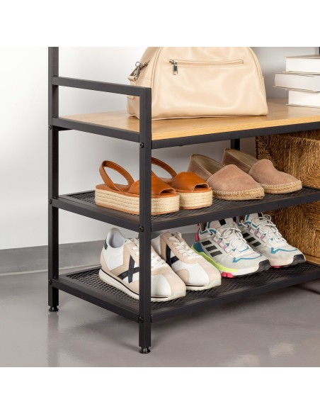 Max Home : porte-manteaux et porte-chaussures d'entrée en bois et en acier, 4 étagères, 102 x 40 x 180 cm