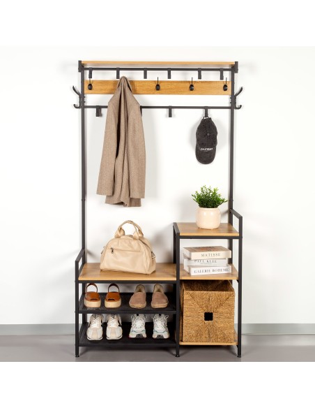 Max Home : porte-manteaux et porte-chaussures d'entrée en bois et en acier, 4 étagères, 102 x 40 x 180 cm