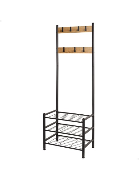 Max Home Porte-manteaux et porte-chaussures d'entrée en bois et en acier, 3 étagères métalliques, 60 x 40 x 175 cm