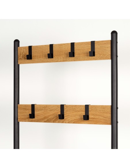 Max Home Porte-manteaux et porte-chaussures d'entrée en bois et en acier, 3 étagères métalliques, 60 x 40 x 175 cm