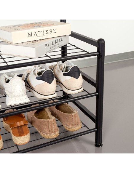 Max Home Porte-manteaux et porte-chaussures d'entrée en bois et en acier, 3 étagères métalliques, 60 x 40 x 175 cm