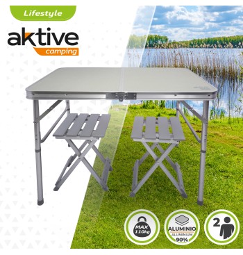 Table de camping pliante avec 2 tabourets 2