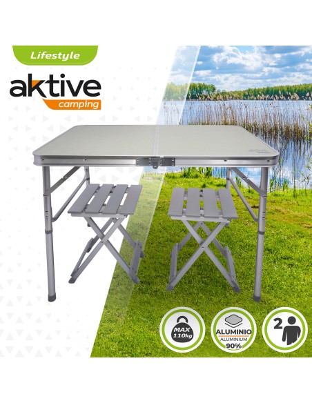 Table de camping pliante avec 2 tabourets