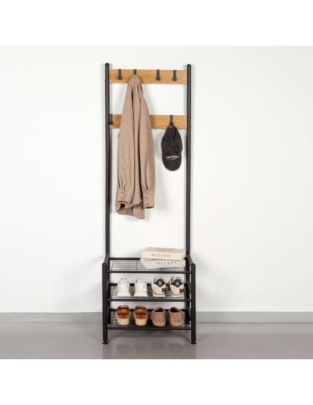Max Home Porte-manteaux et porte-chaussures d'entrée en bois et en acier, 3 étagères métalliques, 60 x 40 x 175 cm