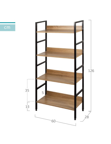 Max Home Étagère en bois et acier, 4 tablettes, 60 x 28 x 126 cm