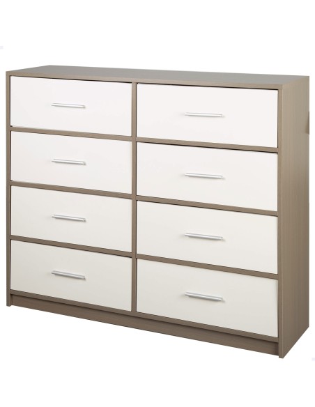 Max Home : Commode blanche et bois, 8 tiroirs en tissu, 114 x 30 x 92 cm