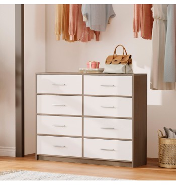 Max Home : Commode blanche et bois, 8 tiroirs en tissu,... 2