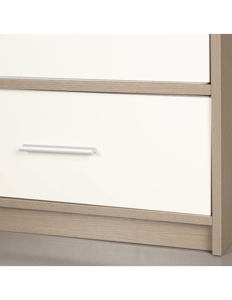 Max Home : Commode blanche et bois, 8 tiroirs en tissu, 114 x 30 x 92 cm