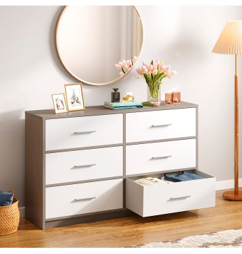 Max Home : commode blanche et bois à 6 tiroirs en tissu 2