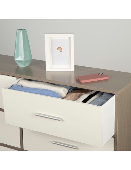 Max Home : commode blanche et bois à 6 tiroirs en tissu