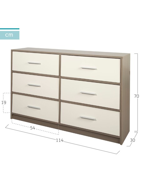 Max Home : commode blanche et bois à 6 tiroirs en tissu