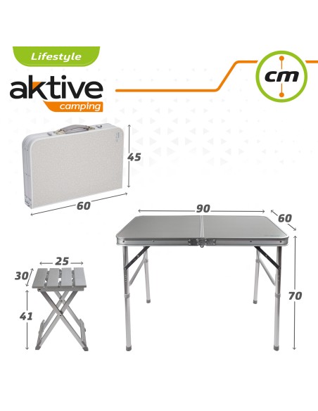 Table de camping pliante avec 2 tabourets