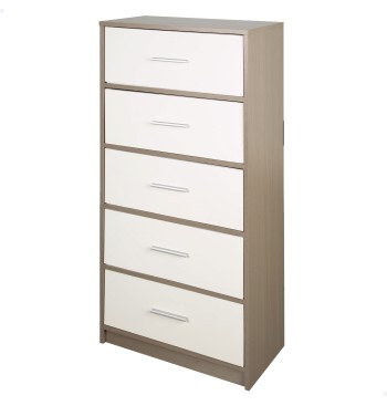 Max Home Commode blanche et bois, 5 tiroirs en tissu, 58...