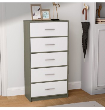 Max Home Commode blanche et bois, 5 tiroirs en tissu, 58... 2