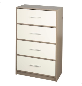 Max Home Commode blanche et bois, 4 tiroirs en tissu, 58...