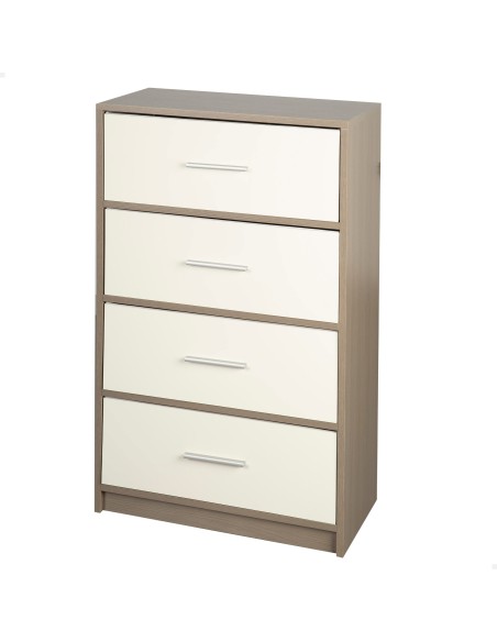 Max Home Commode blanche et bois, 4 tiroirs en tissu, 58 x 30 x 91 cm
