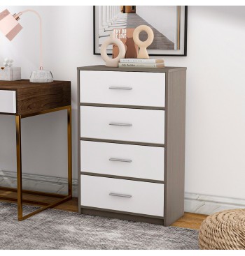 Max Home Commode blanche et bois, 4 tiroirs en tissu, 58... 2