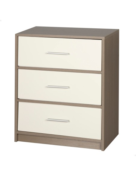 Max Home Table de chevet blanche et bois, 3 tiroirs en tissu, 58 x 30 x 70 cm