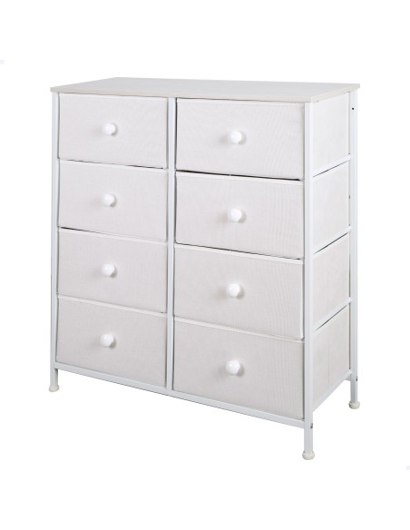 Commode blanche Max Home à 8 tiroirs en tissu, 80 x 30 x 81 cm
