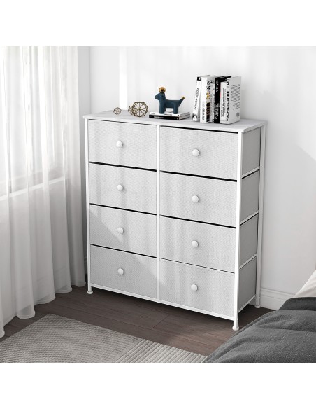 Commode blanche Max Home à 8 tiroirs en tissu, 80 x 30 x 81 cm