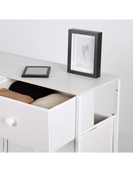 Commode blanche Max Home à 8 tiroirs en tissu, 80 x 30 x 81 cm