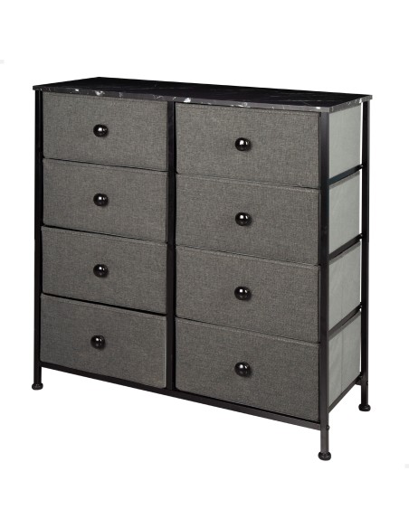 Max Home Commode noire effet marbre, 8 tiroirs en tissu, 80 x 30 x 81 cm