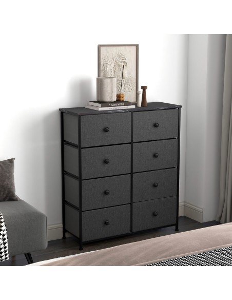 Max Home Commode noire effet marbre, 8 tiroirs en tissu, 80 x 30 x 81 cm