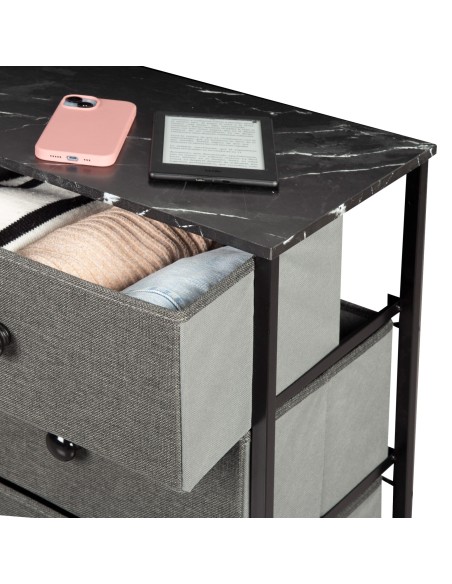 Max Home Commode noire effet marbre, 8 tiroirs en tissu, 80 x 30 x 81 cm