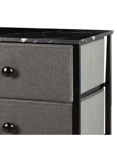 Max Home Commode noire effet marbre, 8 tiroirs en tissu, 80 x 30 x 81 cm