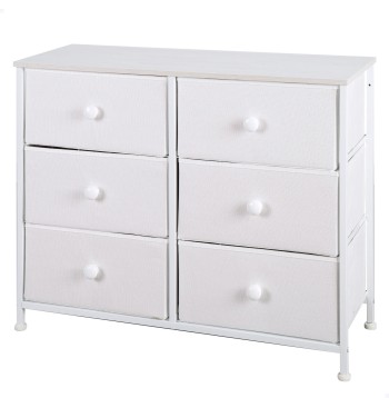 Commode blanche Max Home à 6 tiroirs en tissu, 80 x 30 x...
