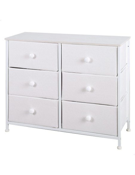 Commode blanche Max Home à 6 tiroirs en tissu, 80 x 30 x 62 cm