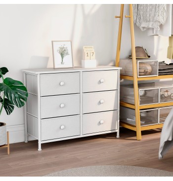 Commode blanche Max Home à 6 tiroirs en tissu, 80 x 30 x... 2