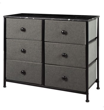 Max Home Commode noire effet marbre, 6 tiroirs en tissu,...