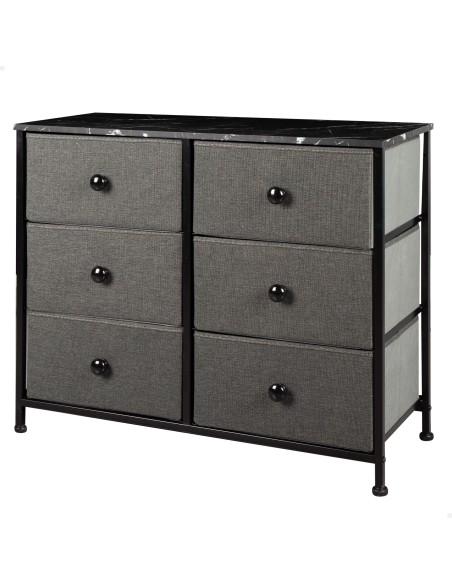 Max Home Commode noire effet marbre, 6 tiroirs en tissu, 80 x 30 x 62 cm