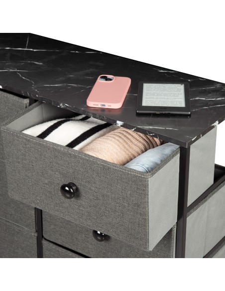 Max Home Commode noire effet marbre, 6 tiroirs en tissu, 80 x 30 x 62 cm