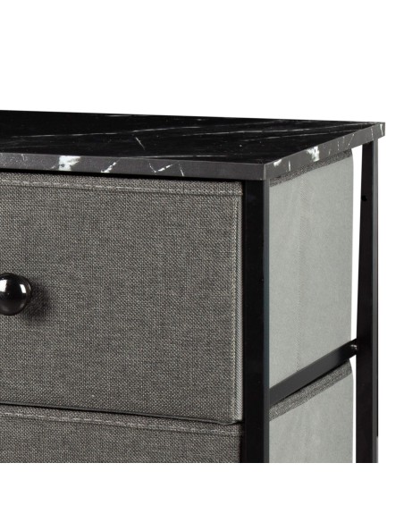 Max Home Commode noire effet marbre, 6 tiroirs en tissu, 80 x 30 x 62 cm