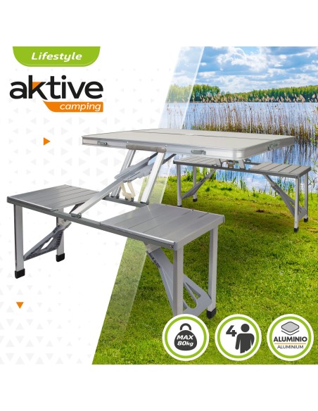 Table de camping pliante avec bancs