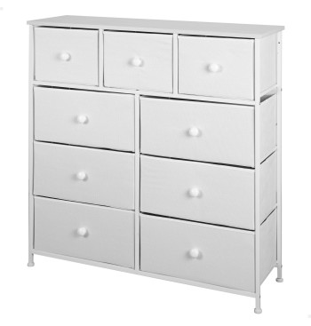 Commode blanche Max Home à 9 tiroirs en tissu, 100 x 30 x...