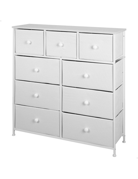 Commode blanche Max Home à 9 tiroirs en tissu, 100 x 30 x 100 cm