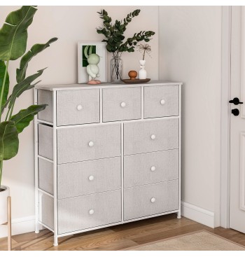 Commode blanche Max Home à 9 tiroirs en tissu, 100 x 30 x... 2