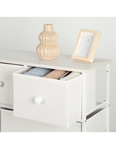Commode blanche Max Home à 9 tiroirs en tissu, 100 x 30 x 100 cm