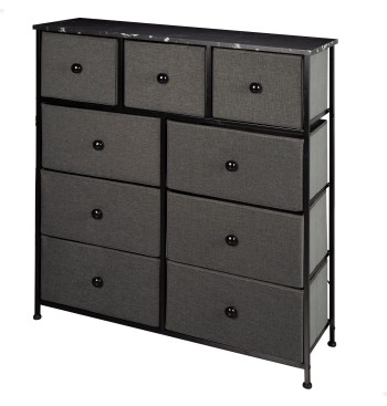 Max Home : Commode noire effet marbre, 9 tiroirs en...