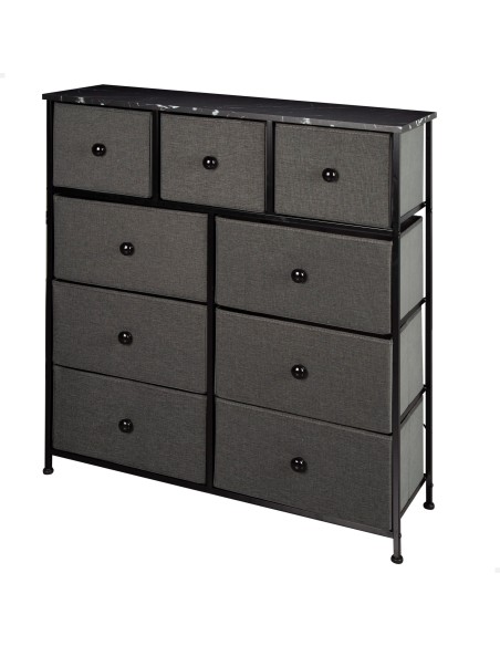 Max Home : Commode noire effet marbre, 9 tiroirs en tissu, 100 x 30 x 100 cm