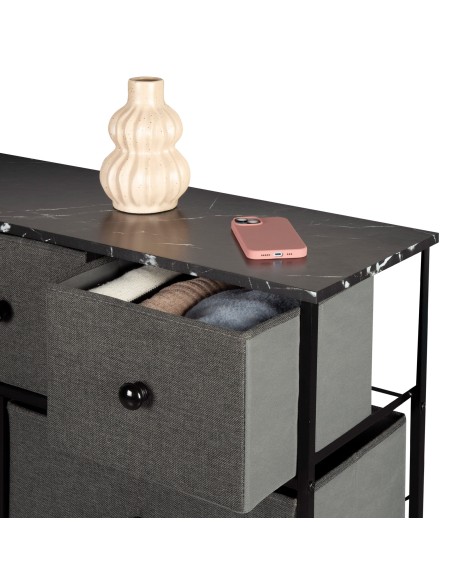 Max Home : Commode noire effet marbre, 9 tiroirs en tissu, 100 x 30 x 100 cm