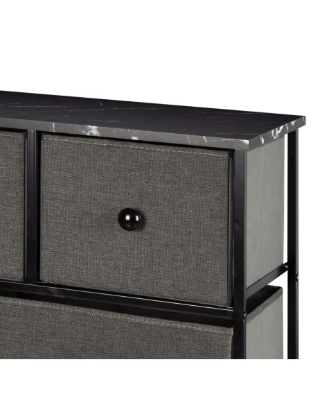 Max Home : Commode noire effet marbre, 9 tiroirs en tissu, 100 x 30 x 100 cm