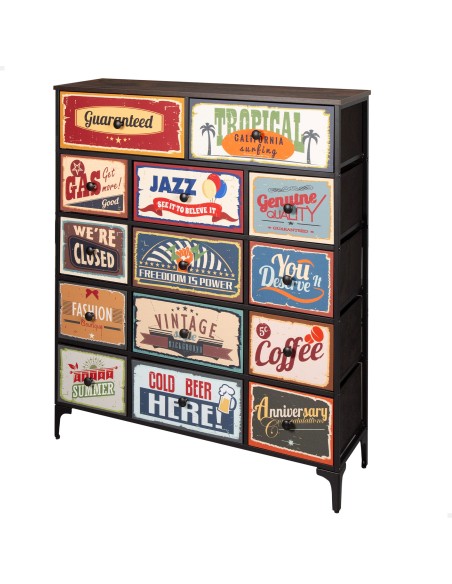 Max Home : Commode vintage à 14 tiroirs en tissu, style rétro, 103 x 30 x 119 cm
