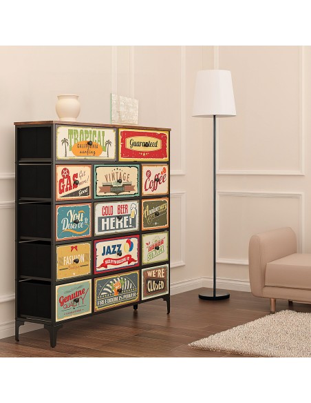 Max Home : Commode vintage à 14 tiroirs en tissu, style rétro, 103 x 30 x 119 cm