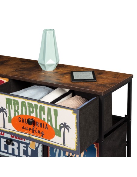 Max Home : Commode vintage à 14 tiroirs en tissu, style rétro, 103 x 30 x 119 cm