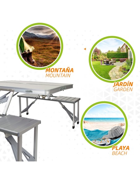 Table de camping pliante avec bancs