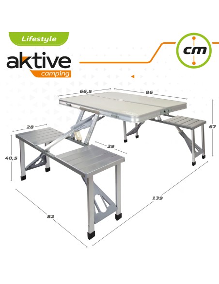 Table de camping pliante avec bancs